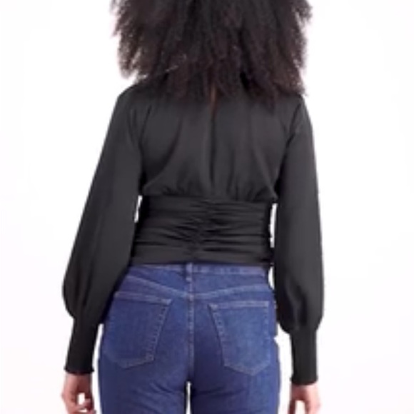 BAR III V-Neck Ruched Blouse size 0 Cupid Button Closure Long Sleeve black - Picture 7 of 15